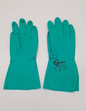 Green chemical rubber gloves 